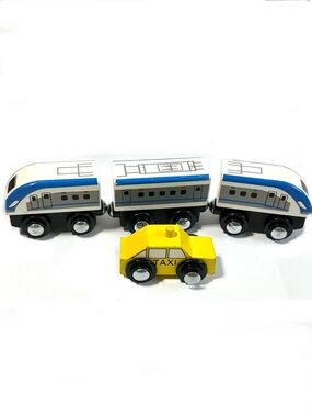 4/$20 Magnetic Wooden Passenger Train 3 Pieces + Yellow Taxi